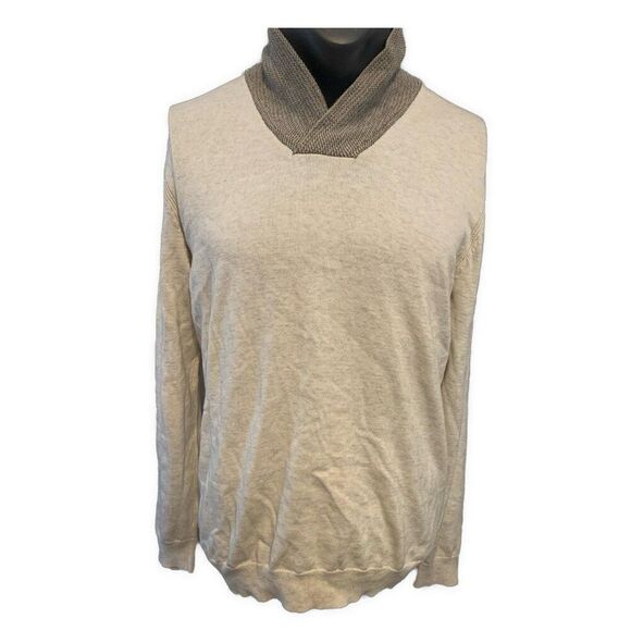Tasso Elba Mens Gray White Supima Cotton Long Sleeve Sweater Large - Picture 1 of 5